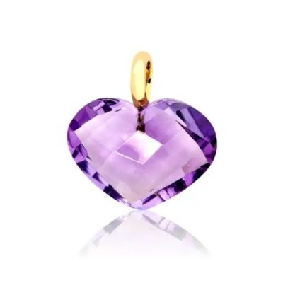 pendentif coeur or jaune pierre fine amethyste violet