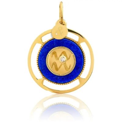 pendentif mineral joaillerie zodiaque balance or diamant lapis lazuli