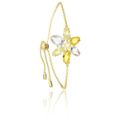 bracelet gema fleur jaune metal dore cristaux 5652820 longueur 24 cm swarovski