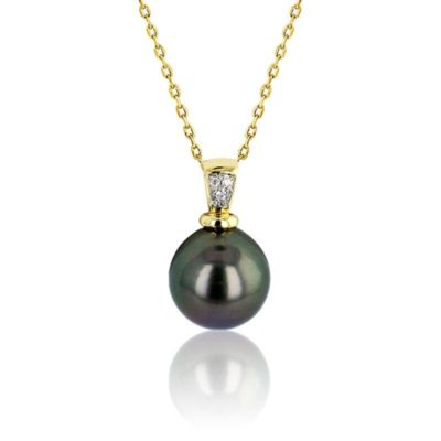 collier perle de tahiti ronde diamants en or 750 longueur 45 cm negoce iles