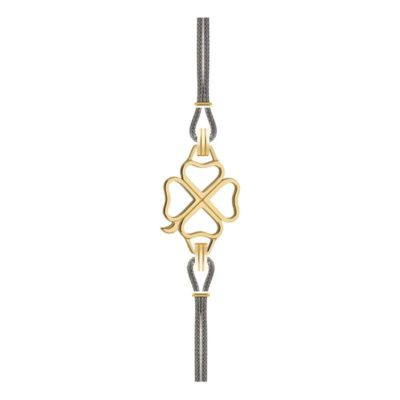 bracelet trefle acier dore cordon anthracite longueur 14 a 19 cm sila paris