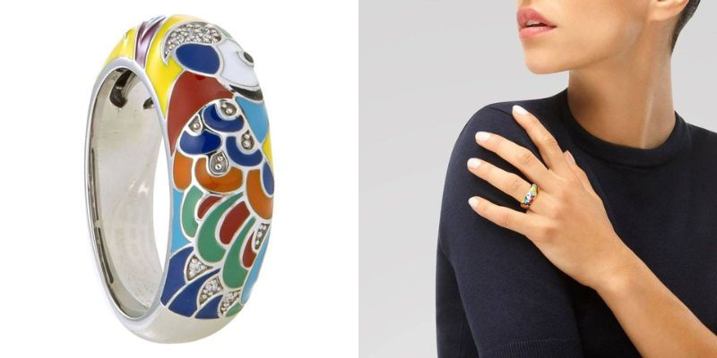 bague lovebird en argent 925 laque multicolore zircones blanches