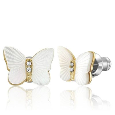 puces d oreilles papillon strie en acier dore cristaux nacre blanche fossil
