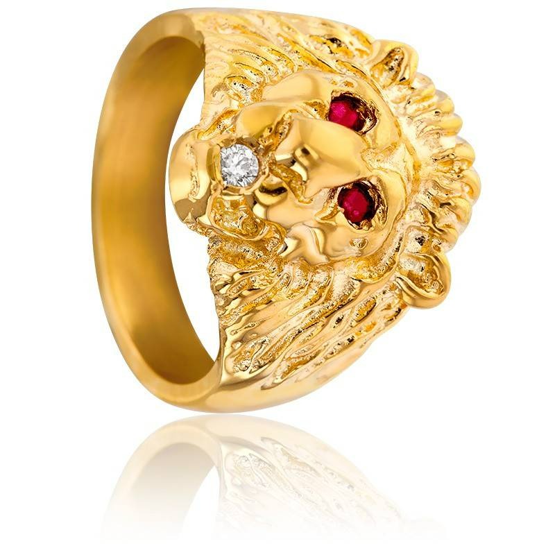 chevaliere lion rubis diamant or jaune 9k imperium