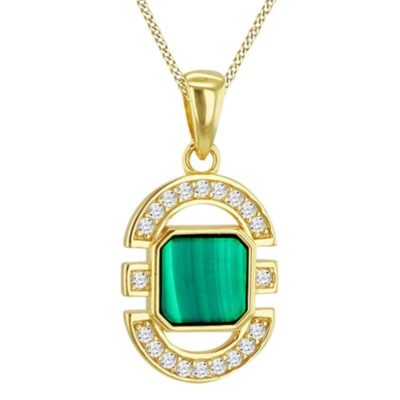 pendentif ovale art deco en malachite oxydes de zirconium argent 925 dore aurora