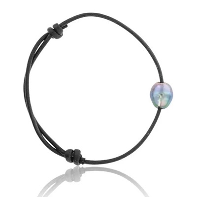 bracelet perle de tahiti et cordon noir emanessence