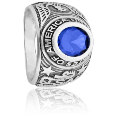 chevaliere universitaire argent 925 vintage oxyde de zirconium bleu imperium