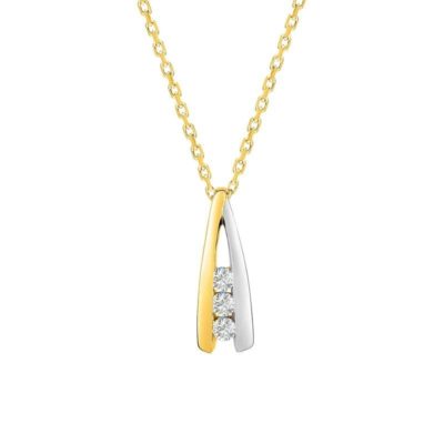 collier trilogie en or jaune 375 oxydes de zirconium longueur 40 a 42 cm emanessence