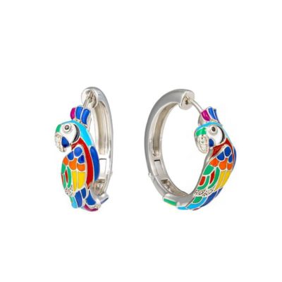 creoles loverbird en argent 925 laque multicolore zircones blanches diametre 80 mm una storia