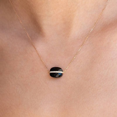collier aurore diamants onyx noir or rose 750 longueur 42 cm ajustable morganne bello