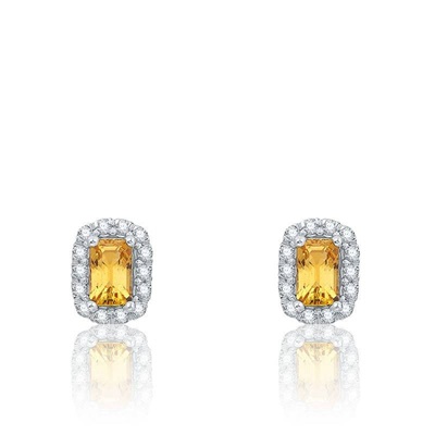 puces d oreilles or blanc diamants citrine 074ct aurora