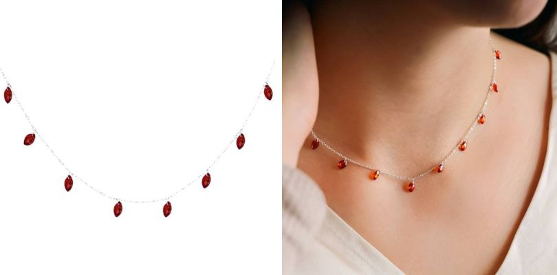 collier pierres navettes rouges argent ocarat