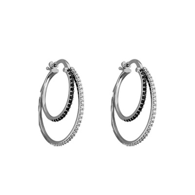 creoles or blanc 750 diamants noirs blancs double anneau