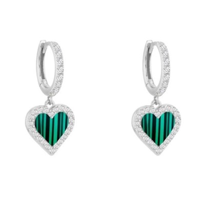 boucles d oreilles dormeuses coeurs argent 925 malachites oxydes de zirconium