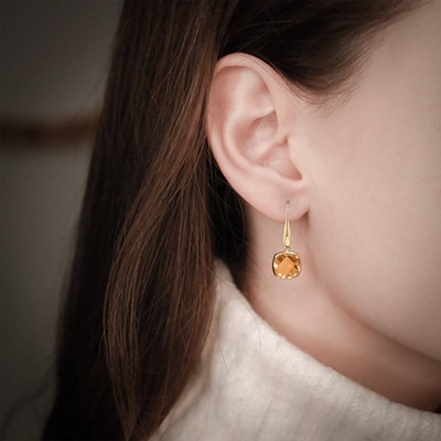 boucles oreilles dormeuses or jaune citrines