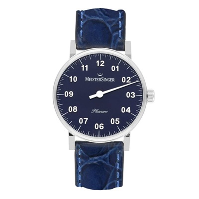 montre phanero sunburst blue ph308 cuir bleu facon croco meistersinger