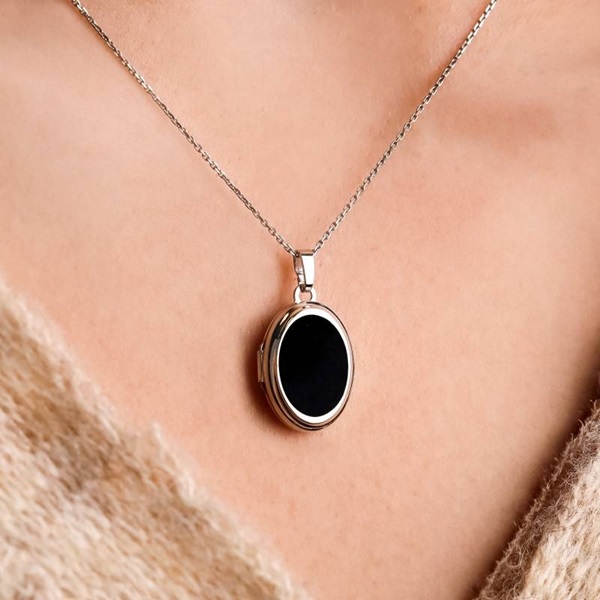 medaillon ovale onyx argent
