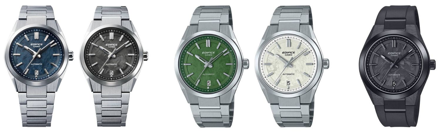 5 nouvelles montres automatiques casio edifice efk 100 cadran bleu noir vert blanc