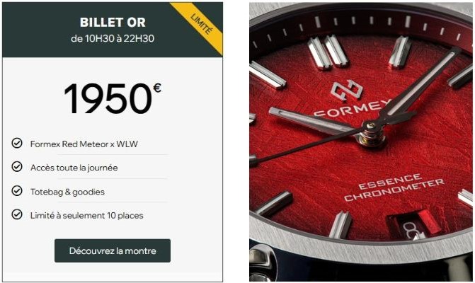 billet or we love watches 2025 montre formex essence cadran meteorite rouge offerte