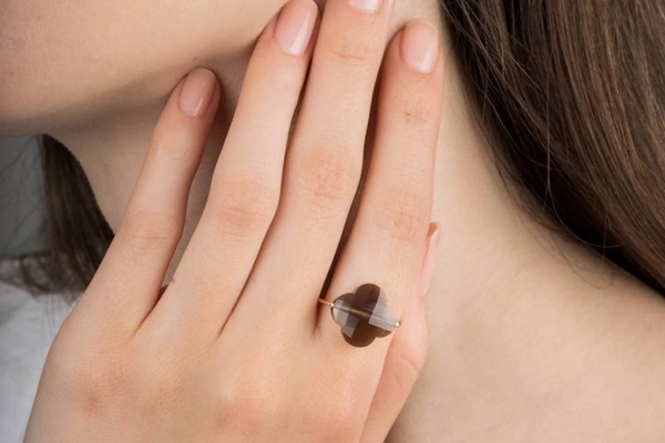 bague morganne bello quartz fume trefle or jaune