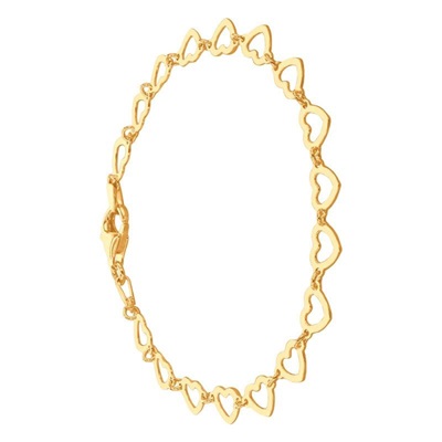 bracelet coeurs ajoures en argent 925 sterling plaque or jaune longueur 18 cm emanessence