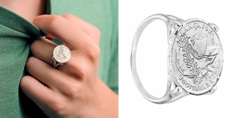 chevaliere replique marianne piece 10f sertie griffes en argent 925 imperium