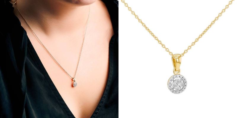 collier en argent 925 plaque or halo de diamants de synthese 011 ct longueur 46 cm emanessence