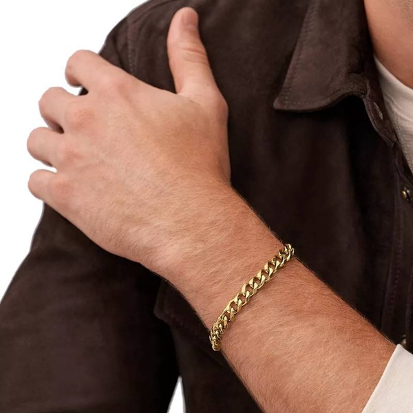 fossil bracelet chaine acier dore homme
