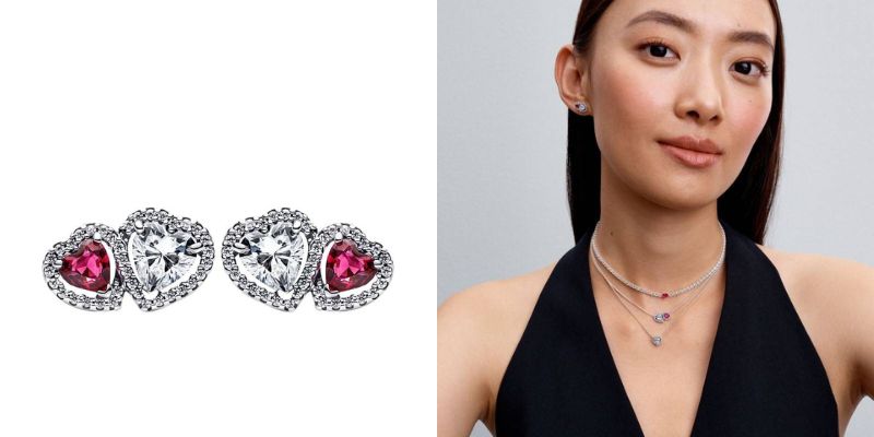 boucles oreilles coeurs pandora argent 925 cristaux oxydes idee cadeau femme saint valentin 2026