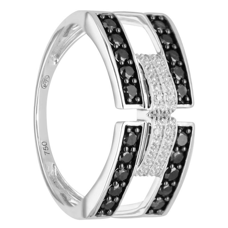 bague courbee double en or blanc 750 diamants blancs et noirs 040 ct divine