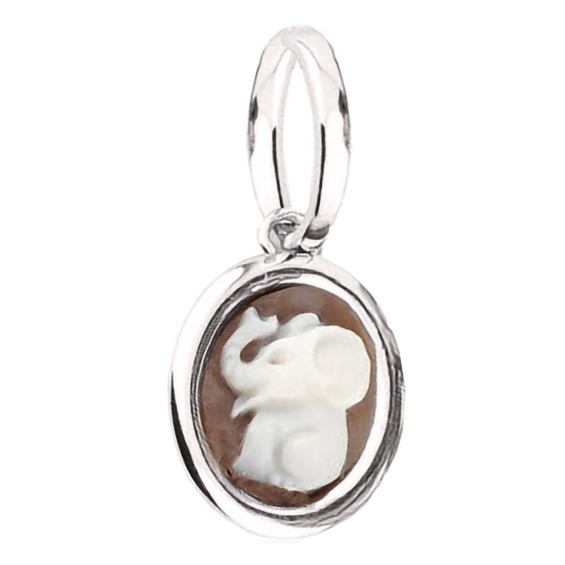 pendentif camee ovale elephant marron argente emanessence